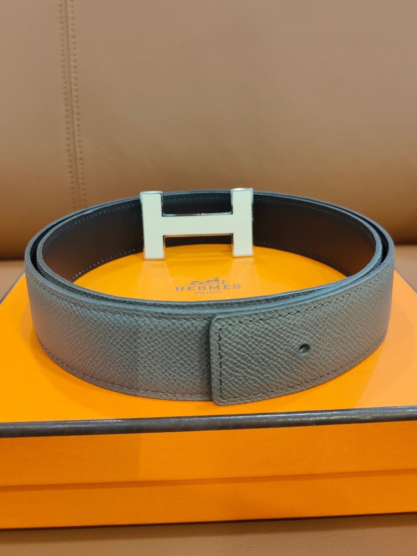 Hermes Buckle H and Belt Noir/ Gris Etain Epsom