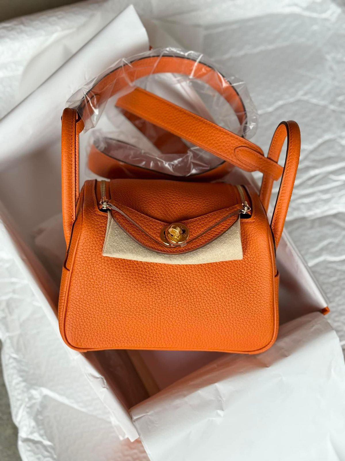 Hermes Lindy Mini Orange Clemence GHW
