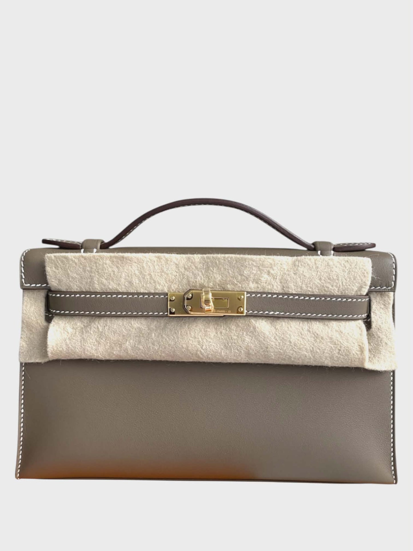 Hermes Kelly Pochette Etoupe Swift GHW