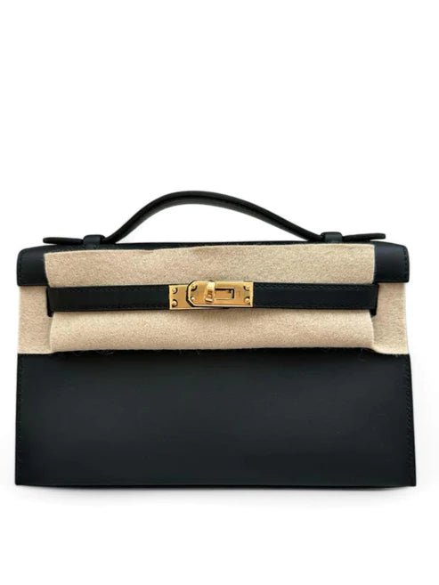 Hermes Kelly Pochette Noir Swift GHW