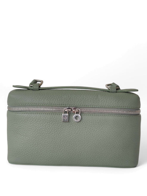 Loro Piana Extra Pocket L19 Pouch Sage Brush Leaves Grained Calfskin Silver Hardware