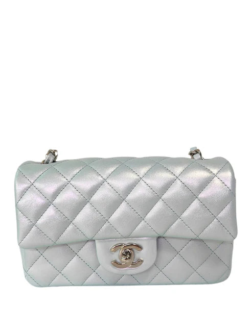 Chanel Mini Rectangular Iridescent Blue Calfskin SHW