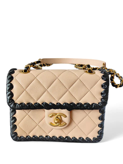 Chanel My Own Frame Flap Bag Lambskin Beige AGHW