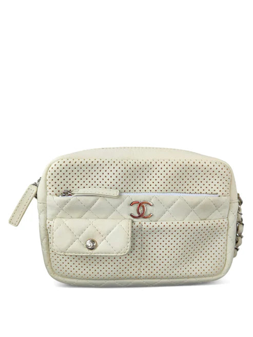 Chanel Perforated Leather Ultra Pocket Camera Bag White SHW