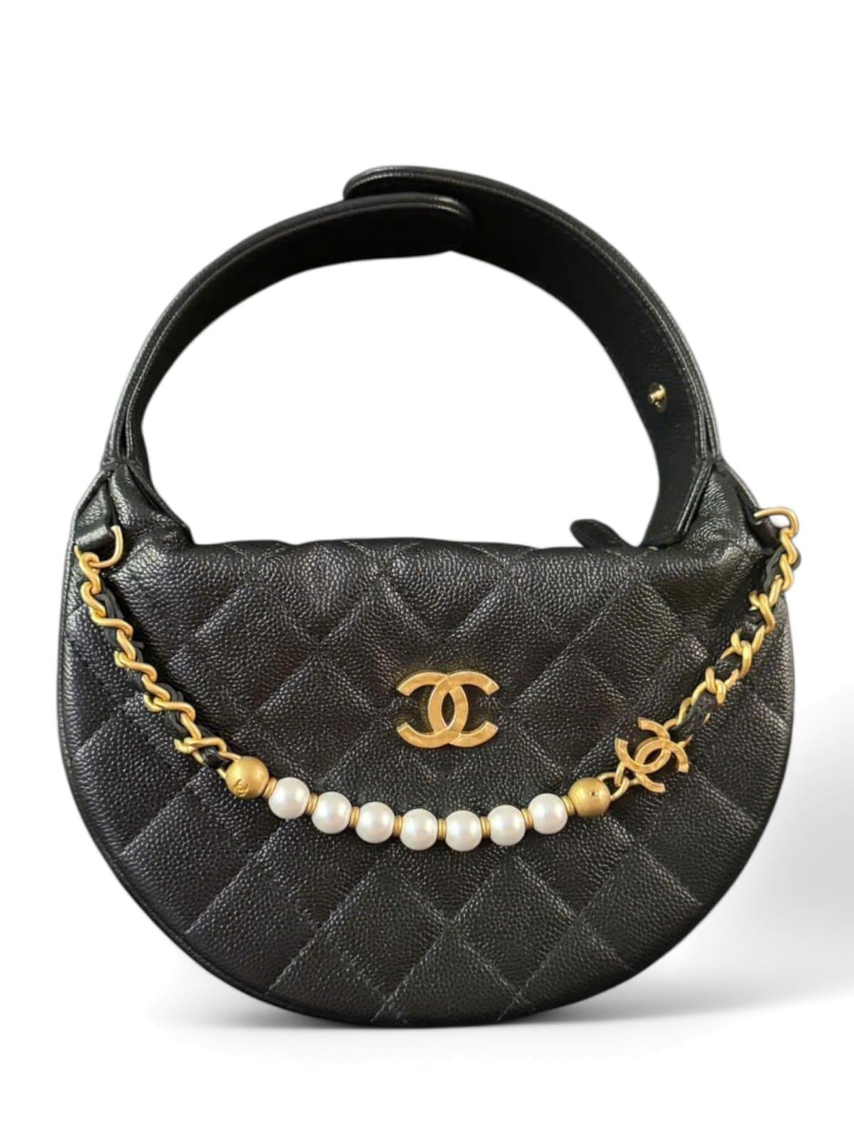 Chanel Croissant With Pearl Black Caviar AGHW 25S
