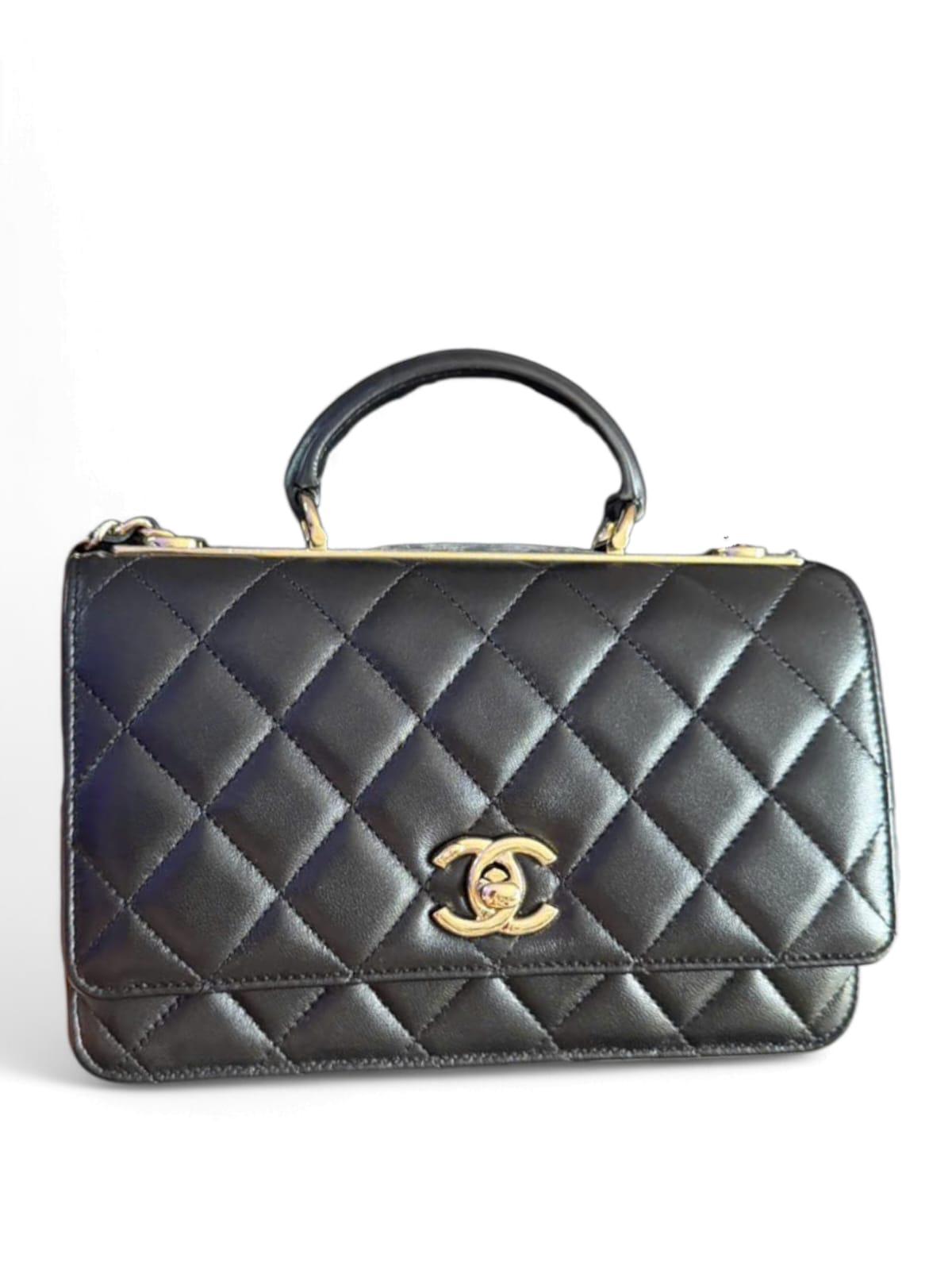 Chanel Wallet On Chain Top Handle Black Lambskin LGHW 25S