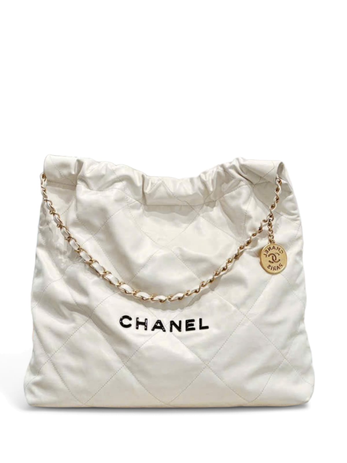 Chanel Hobo 22 Small White Calfskin Logo Black AGHW