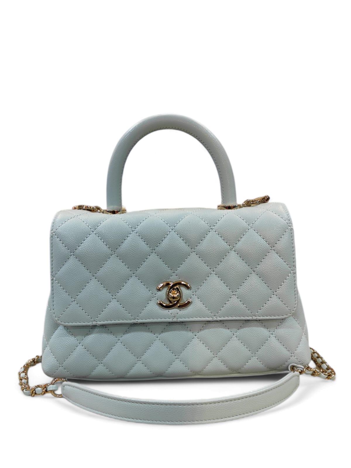 Chanel Coco Handle 9.5 Small Light Blue Caviar LGHW