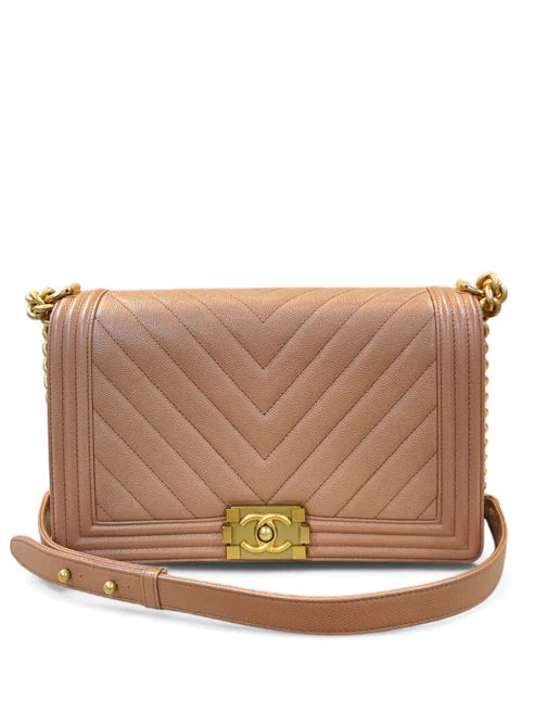 Chanel Old Boy Medium Chevron Caramel Caviar AGHW