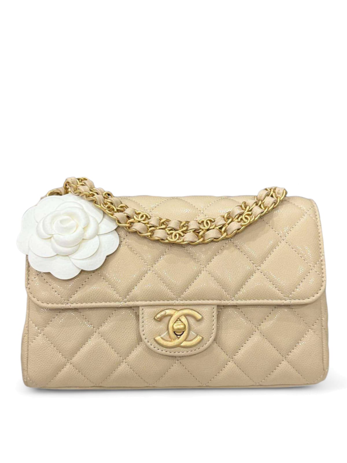 Chanel Flap Bag Beige Caviar AGHW 25P