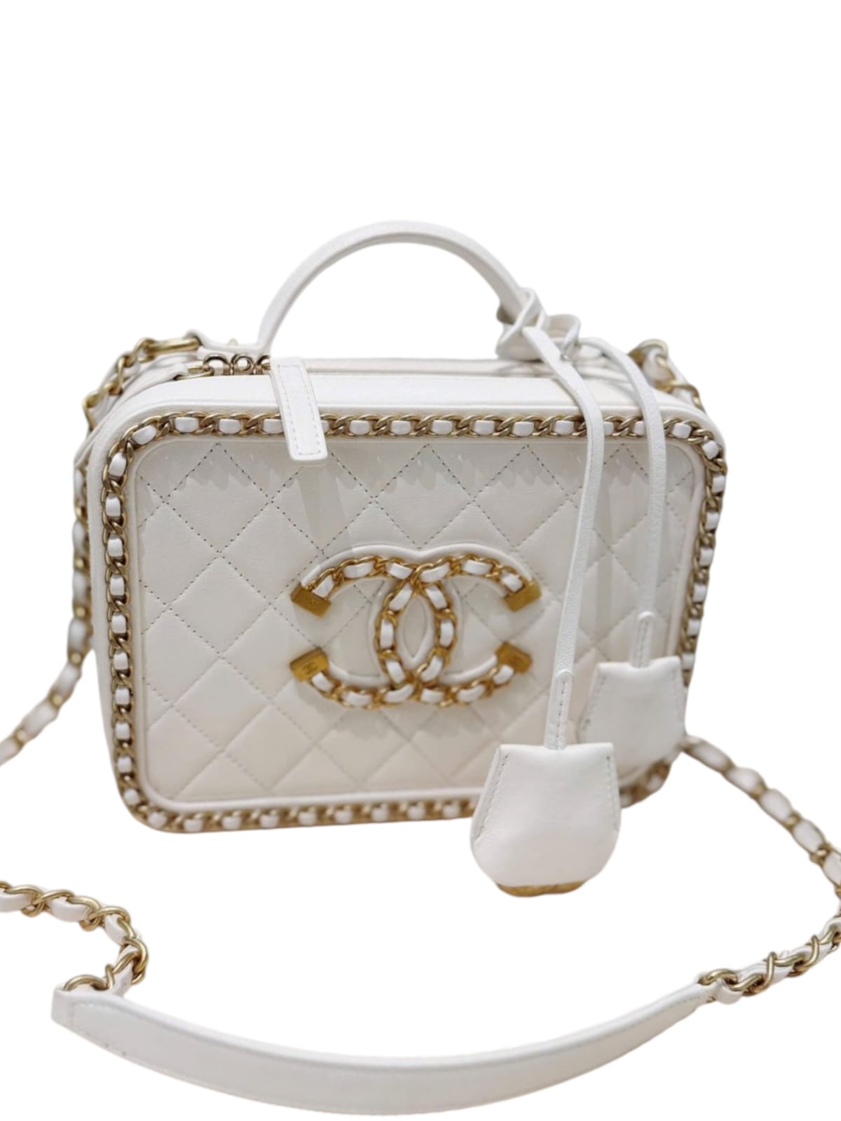 Chanel Vanity Handle Limited Medium White Calfskin AGHW