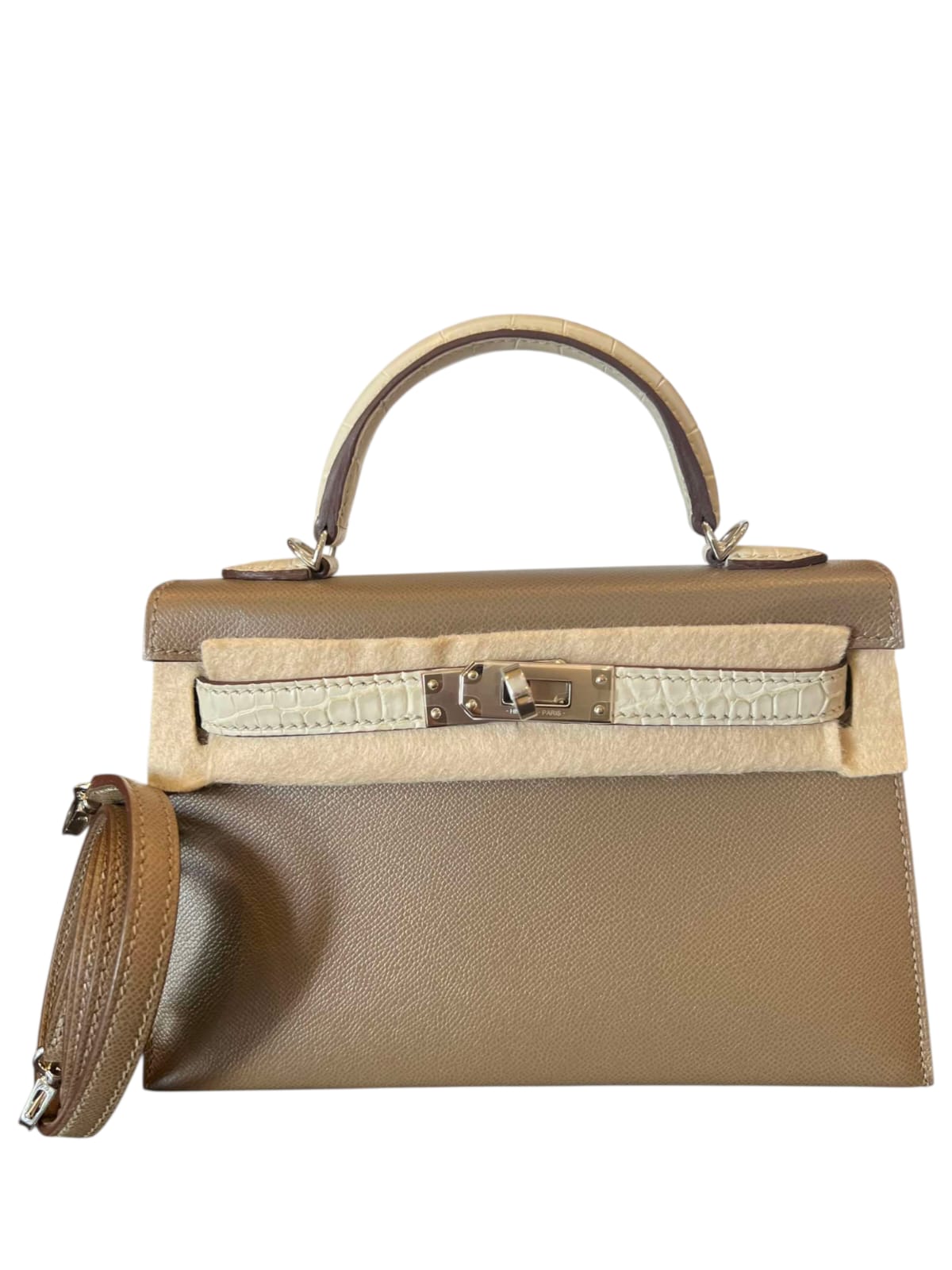 Hermes Kelly Sellier 20 Touch Croc Etoupe Beton Madame PHW