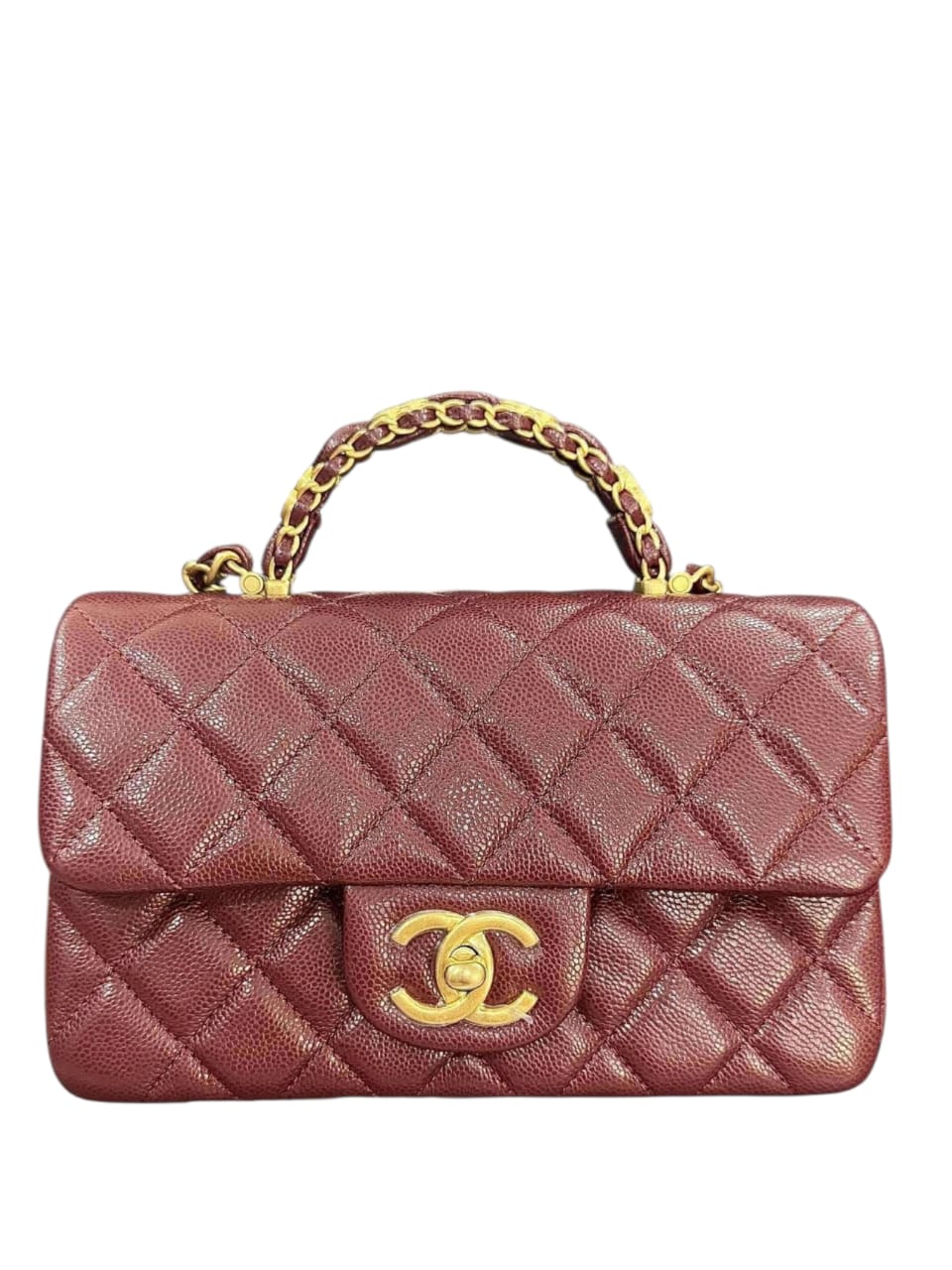 Chanel Mini Rectangular Handle Burgubdy Caviar AGHW 25B