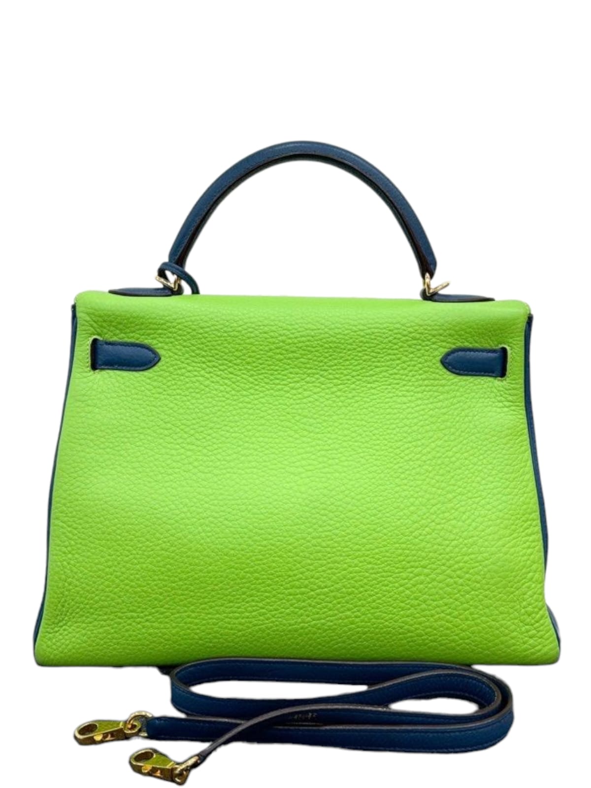 Hermes Kelly Retourne Vintage 32 Vert Cru Jaune Ambre Blue Thalassa GHW