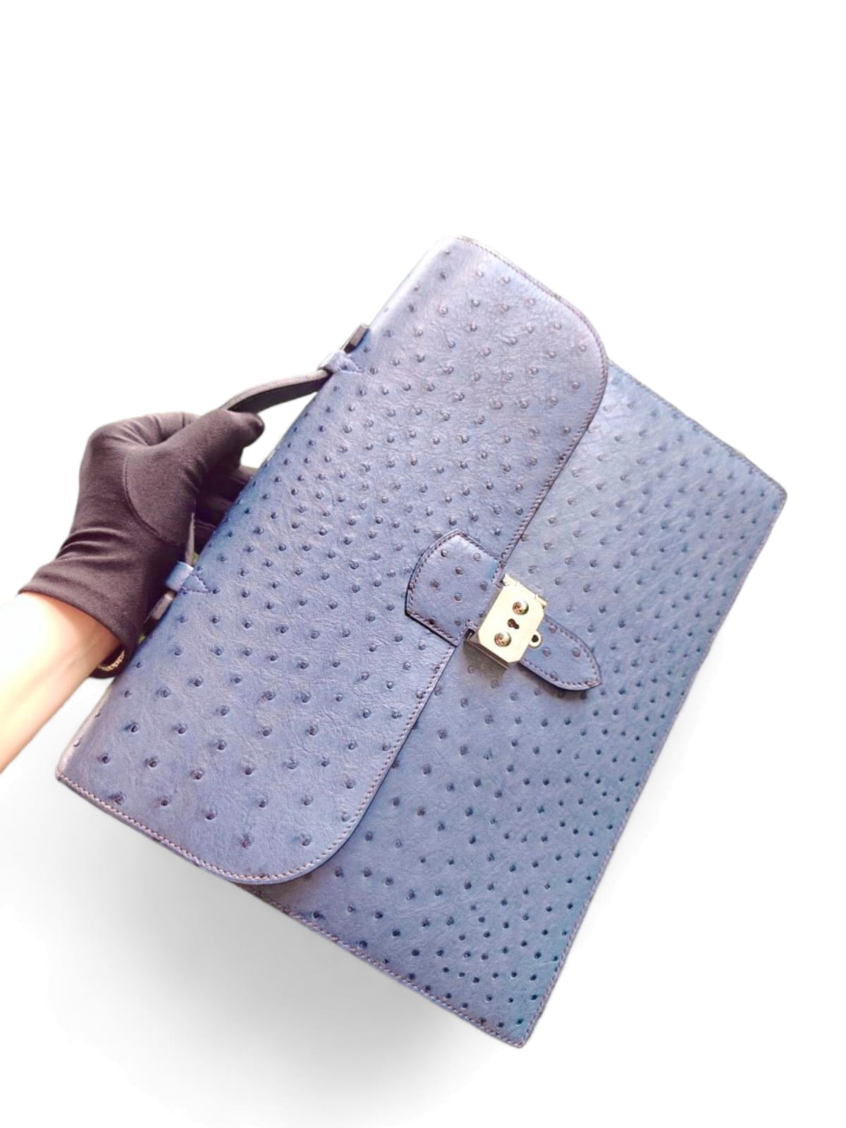 Hermes Sac a Depeches 35 Blue Roi Briefcase Ostrich PHW