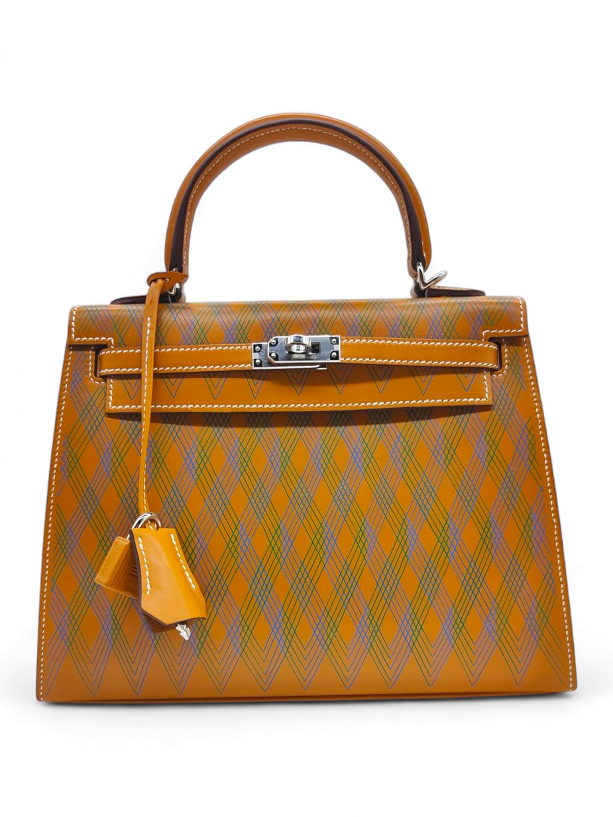 Hermes Kelly Sellier 25 Naturel Sable Bleu Butler Losanges PHW Limited Edition