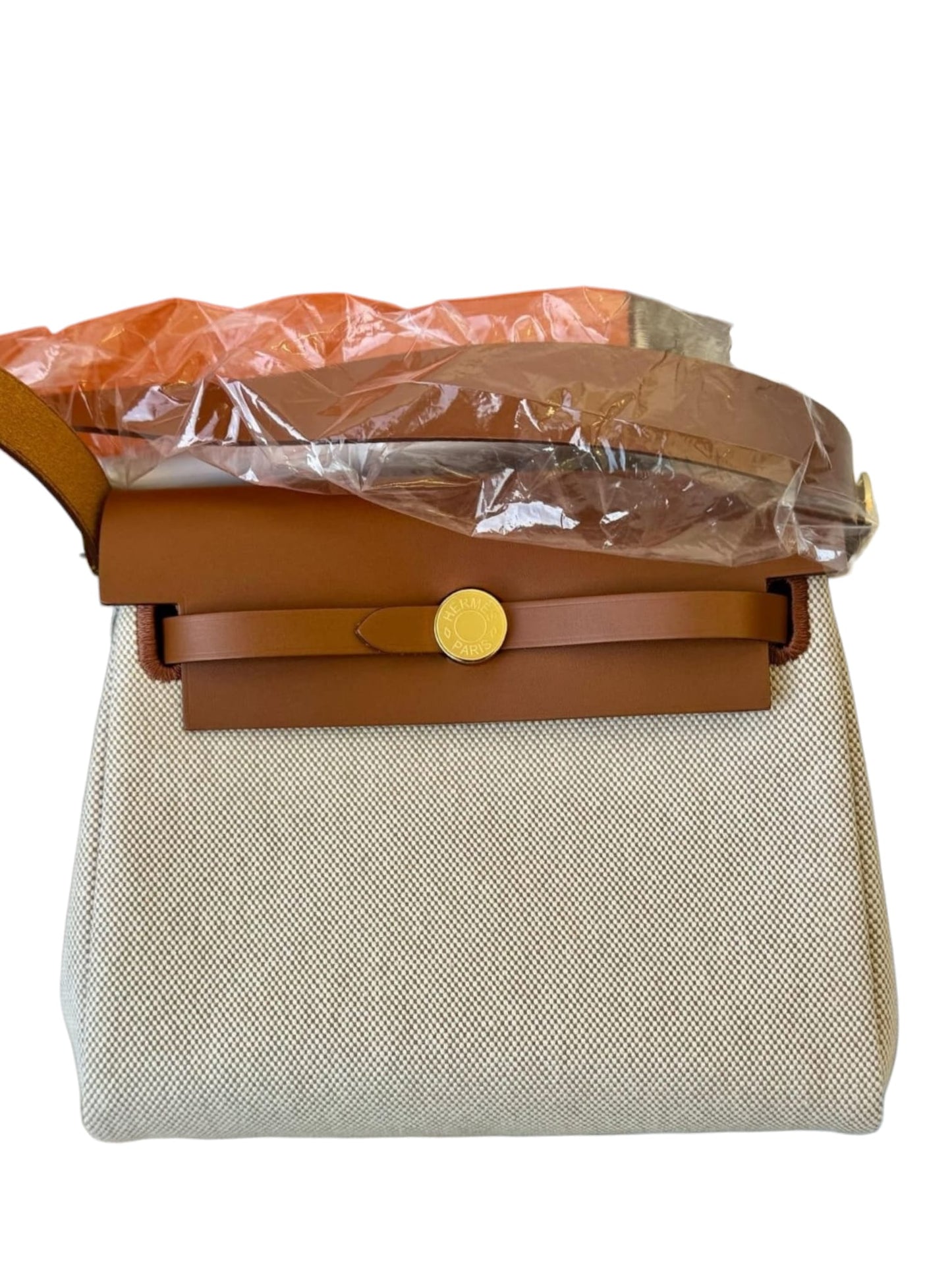 Hermes Herbag Mini Ecru & Fauve Canvas GHW