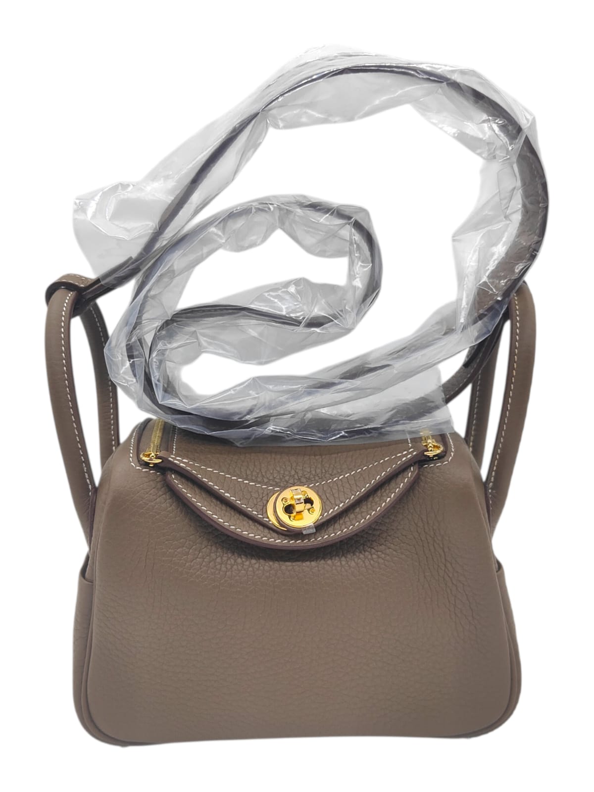 Hermes Lindy Mini Etoupe Clemence GHW