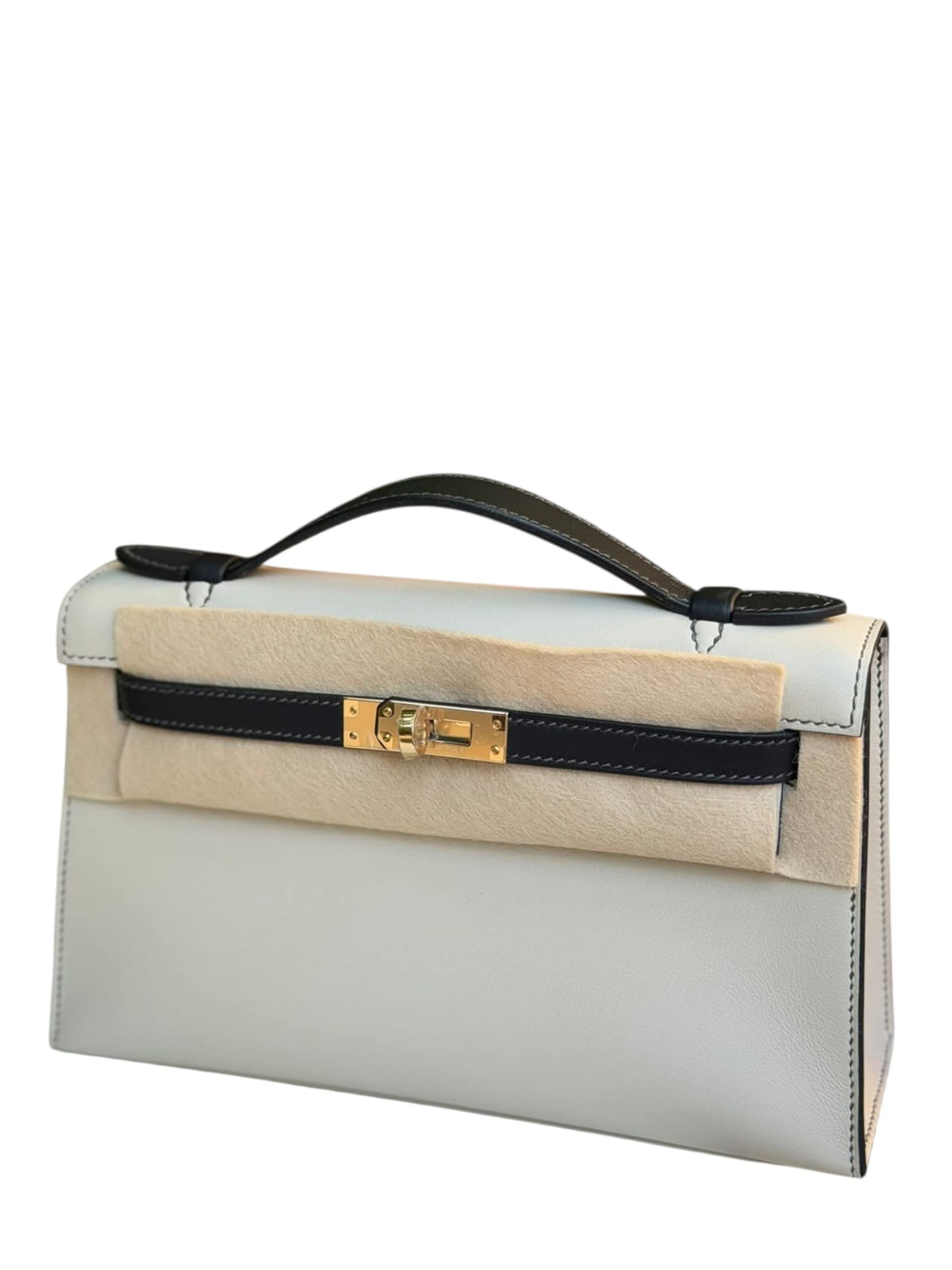 Hermes Kelly Pochette Beton & Noir Swift Permabrass Hardware