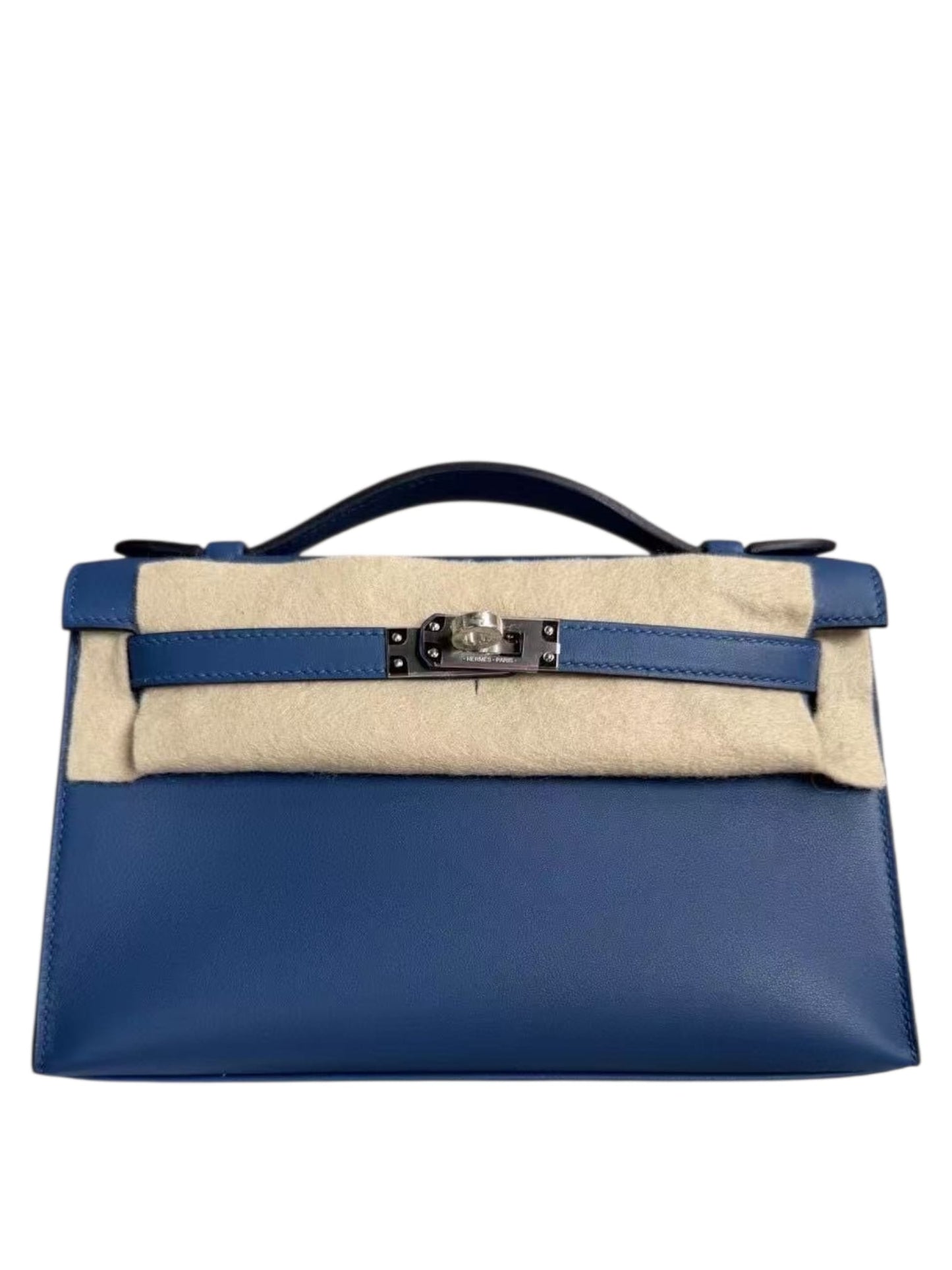 Hermes Kelly Pochette Blue Tie Swift PHW