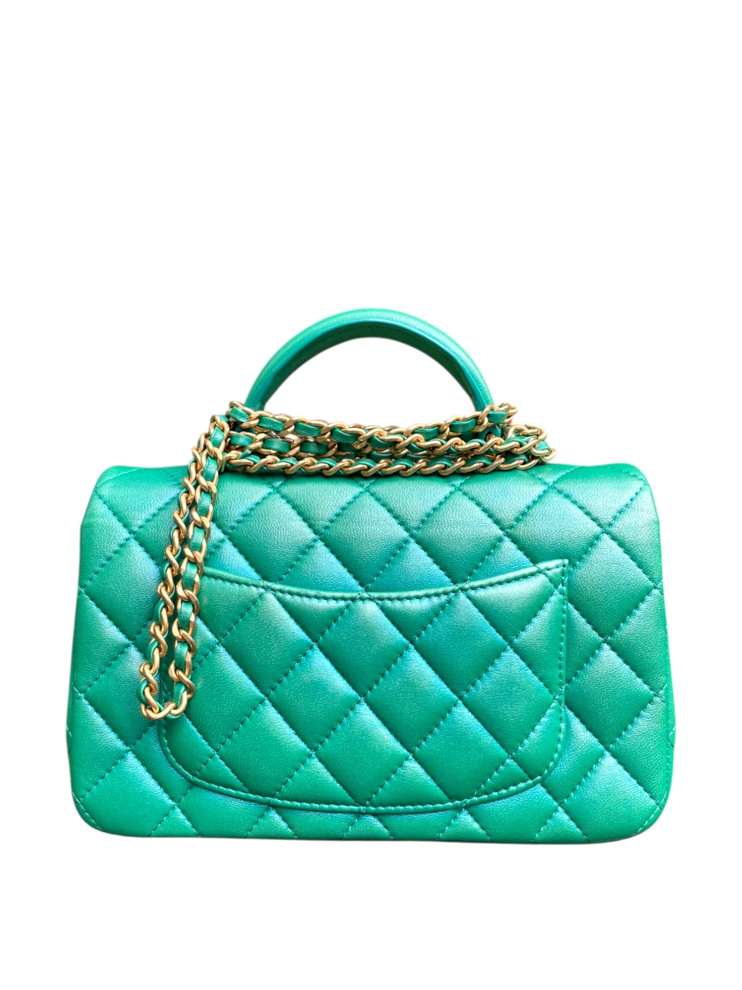 Chanel Mini Rectangualer Top Handle Iridescent Green Lambskin AGHW