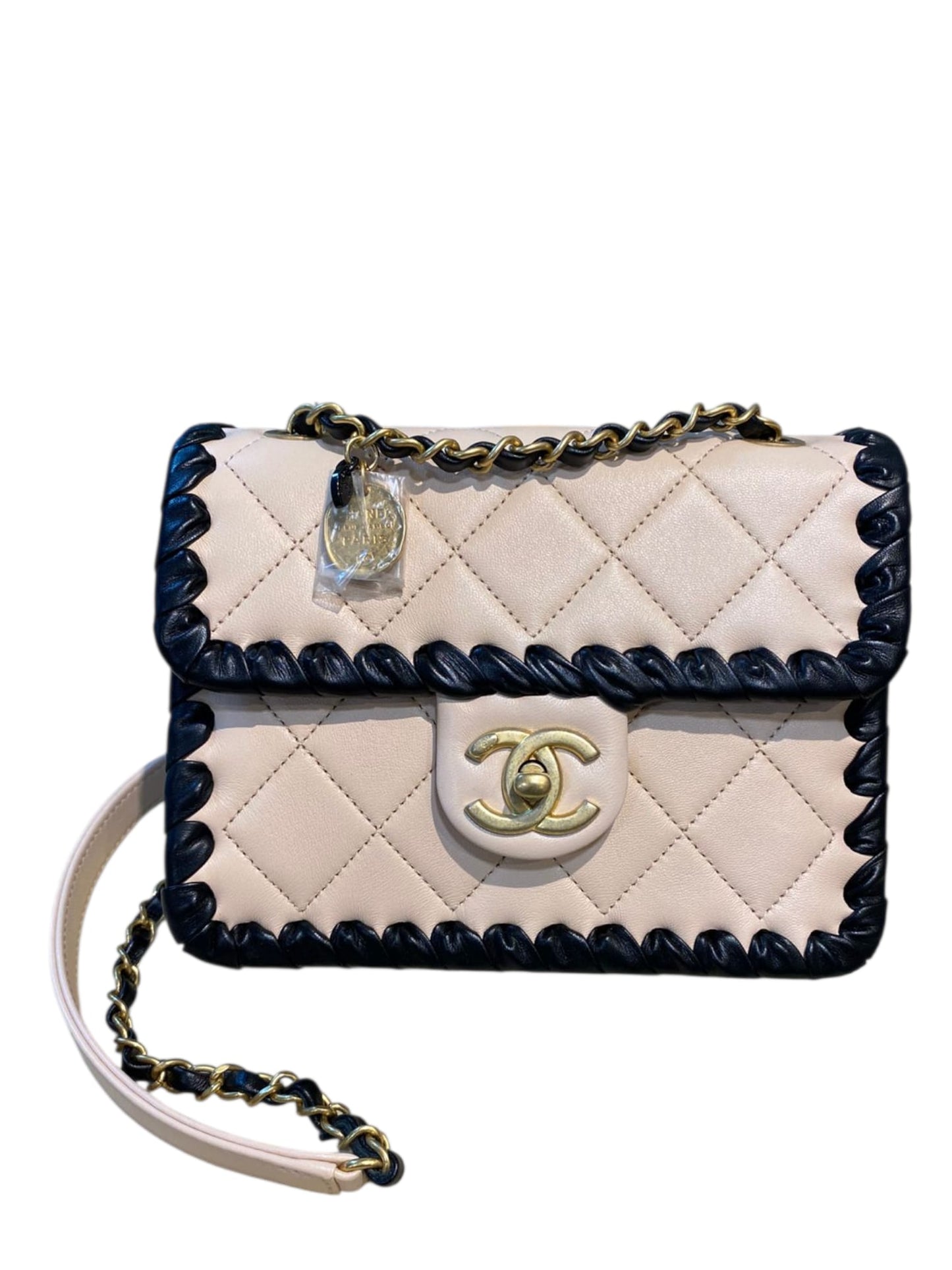 Chanel My Own Frame Flap Bag Lambskin Beige AGHW