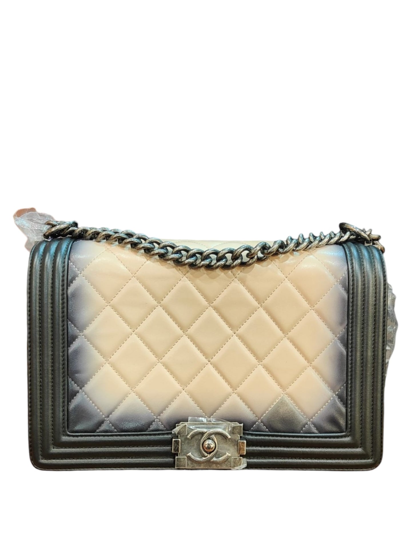 Chanel New Boy Bag Brown Medium Beige Ombre Lambskin RHW