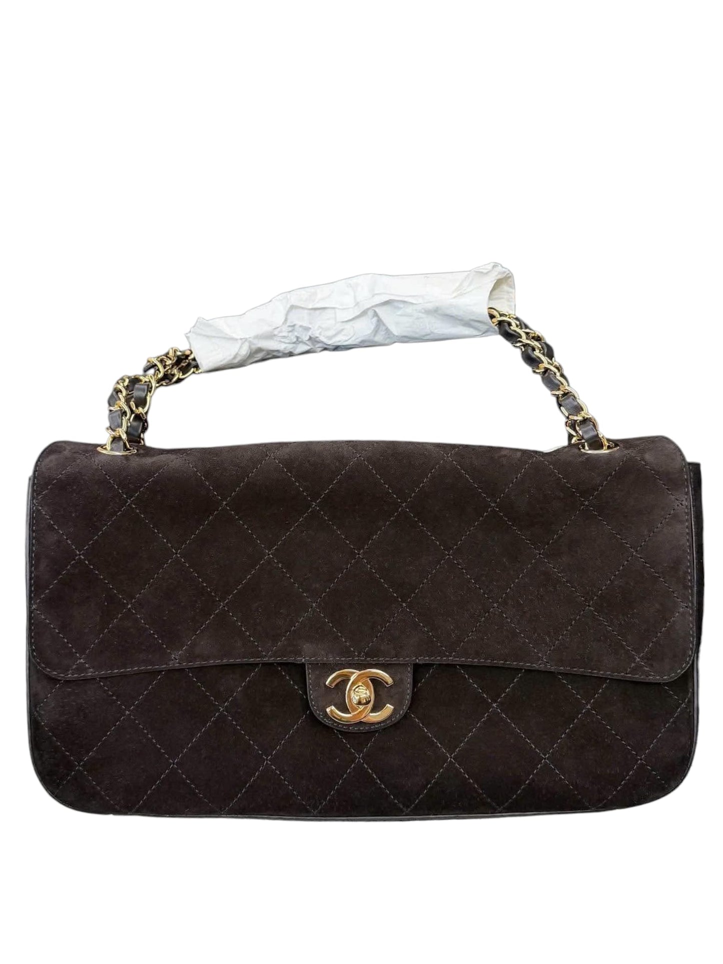 Chanel Maxi Flapbag Black Suede Calfskin & Gold Tone Metal 26A