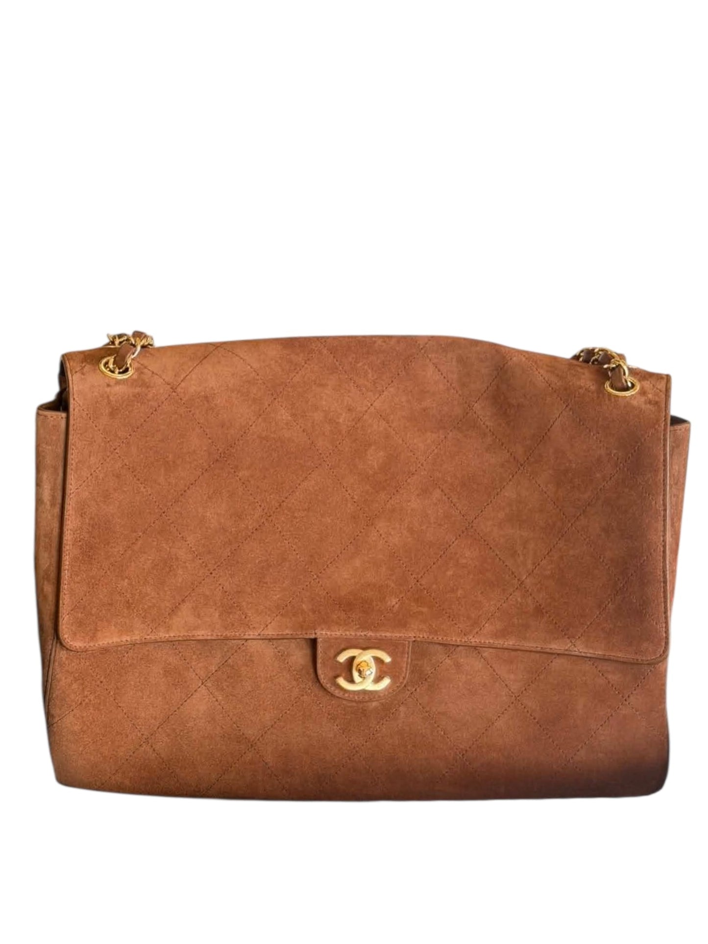 Chanel Maxi Flapbag Caramel Suede Calfskin & Gold Tone Metal 26A