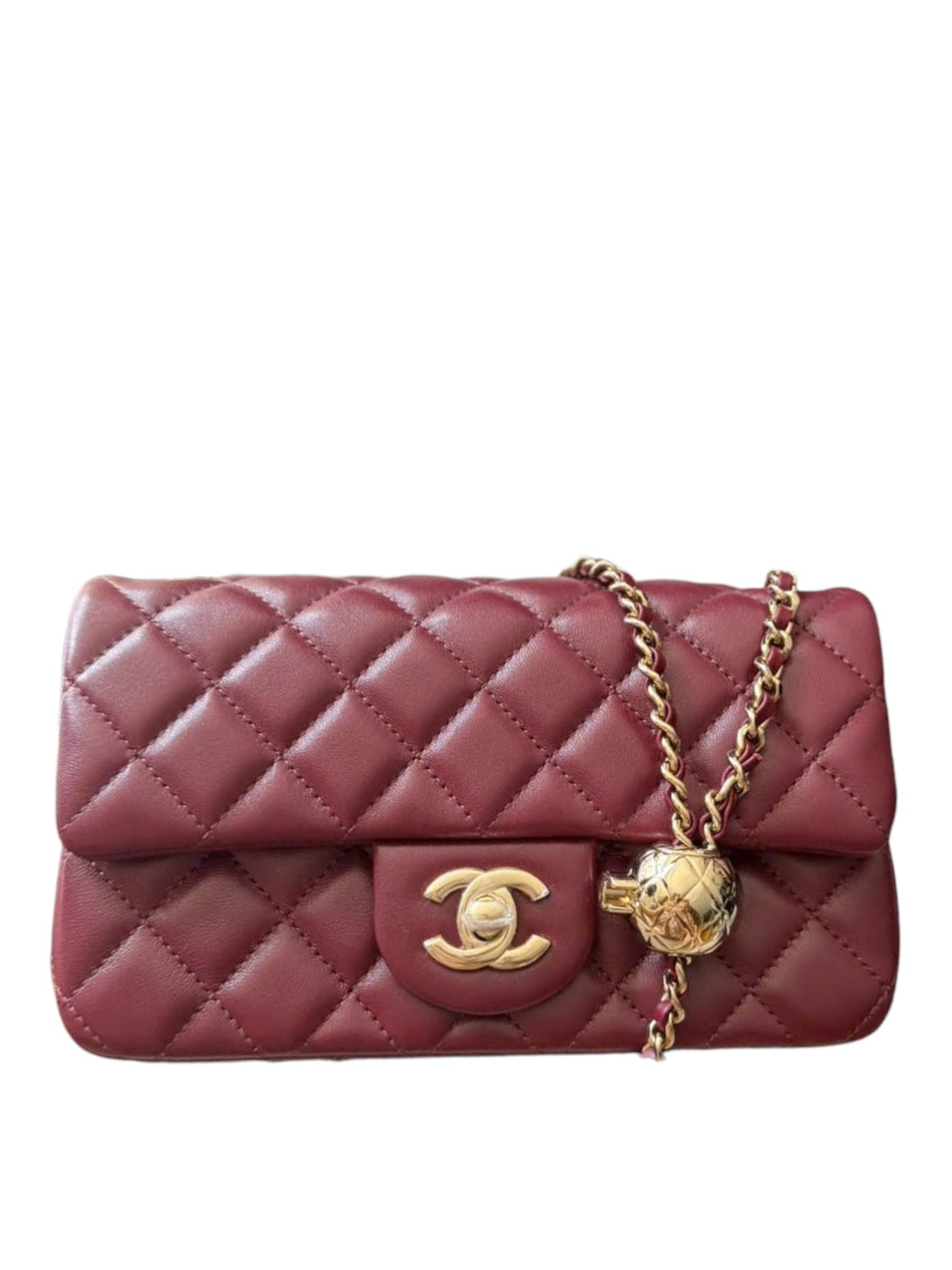 Chanel Mini Rectangular Pearl Crush Burgundy Lambskin Gold-Tone Metal