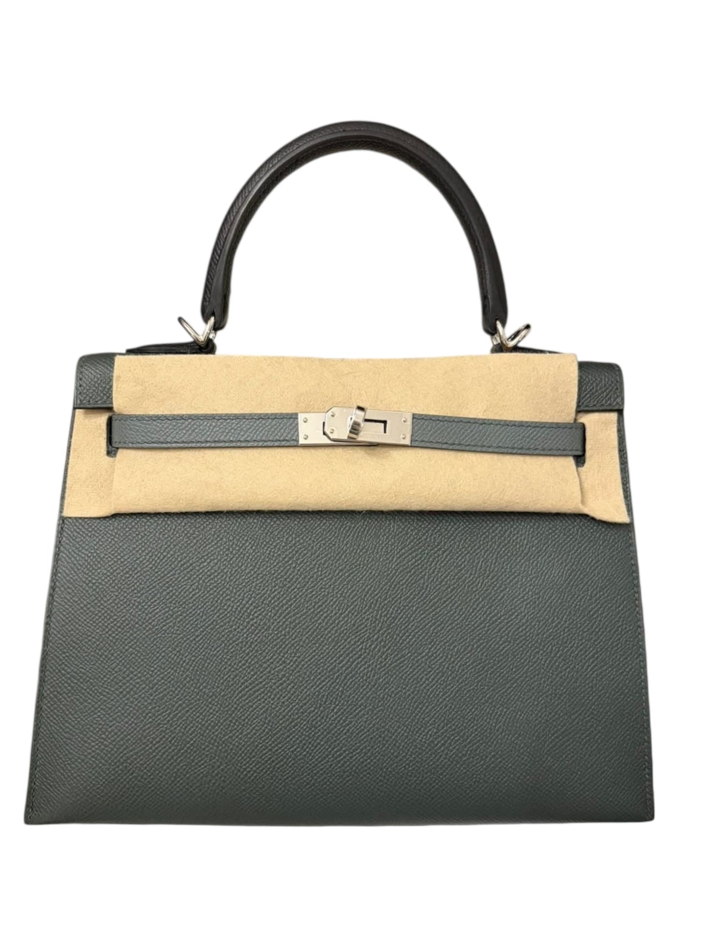 Hermes Kelly Sellier 25 Tricolor Vert Mangrove Vert Amande Noir Epsom PHW