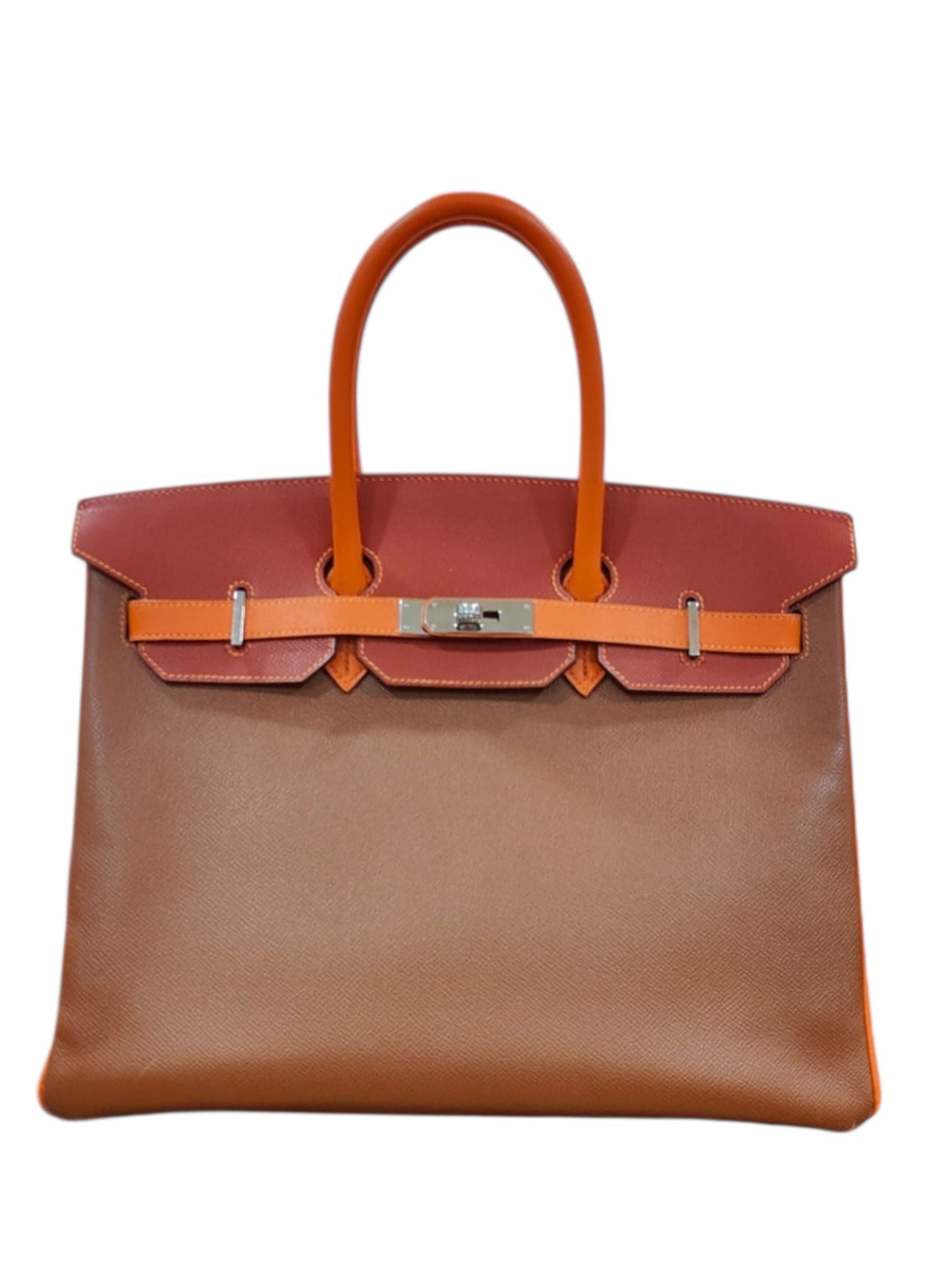 Hermes Birkin Retourne 35 Orange Brown Rouge Epsom PHW