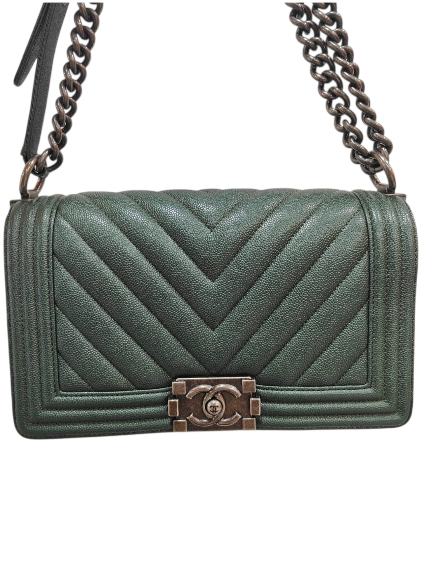 Chanel Boy Medium Dark Green Caviar RHW