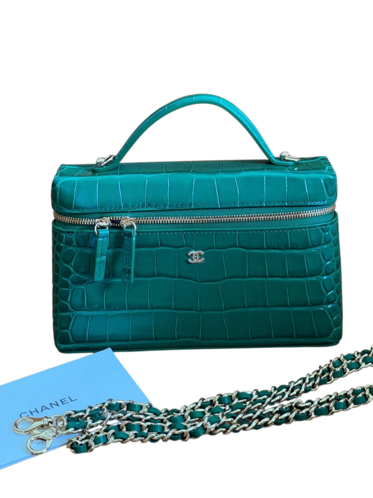 Chanel Vanity With Chain Green Crocodile Embossed Calfskin GHW