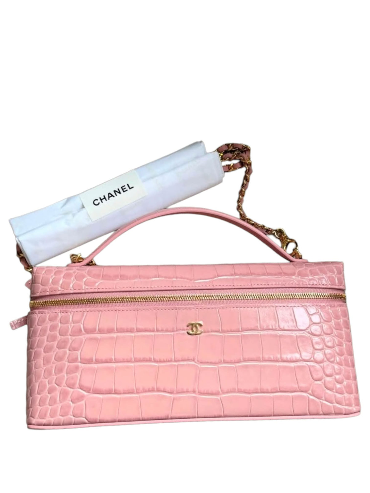 Chanel Vanity Croc With Chain Pink Crocodile Embossed Calfskin GHW