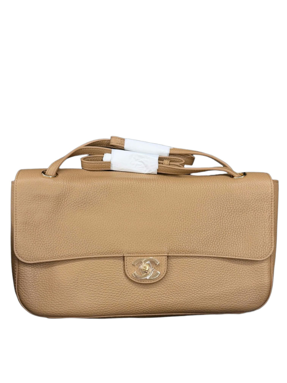 Chanel Maxi 32 Flap Bag Dark Beige Grained Calfskin GHW