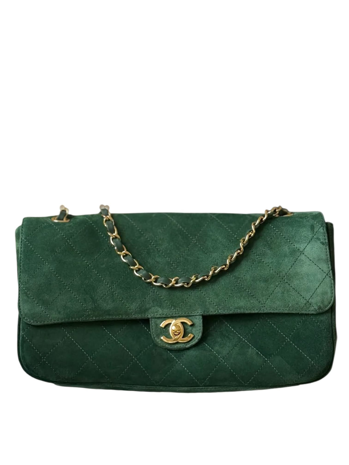 Chanel Maxi 32 Flap Green Suede GHW