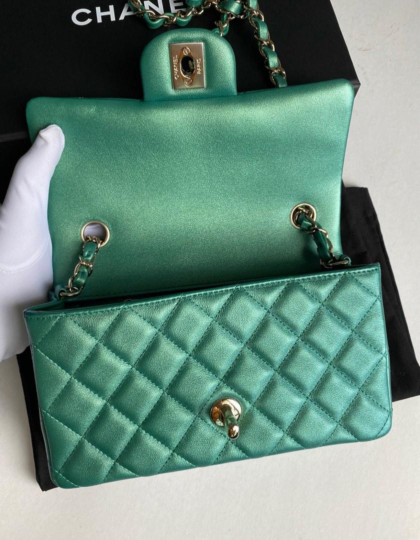 Chanel Mini Rectangular Green Iridescent Lambskin LGHW 22A