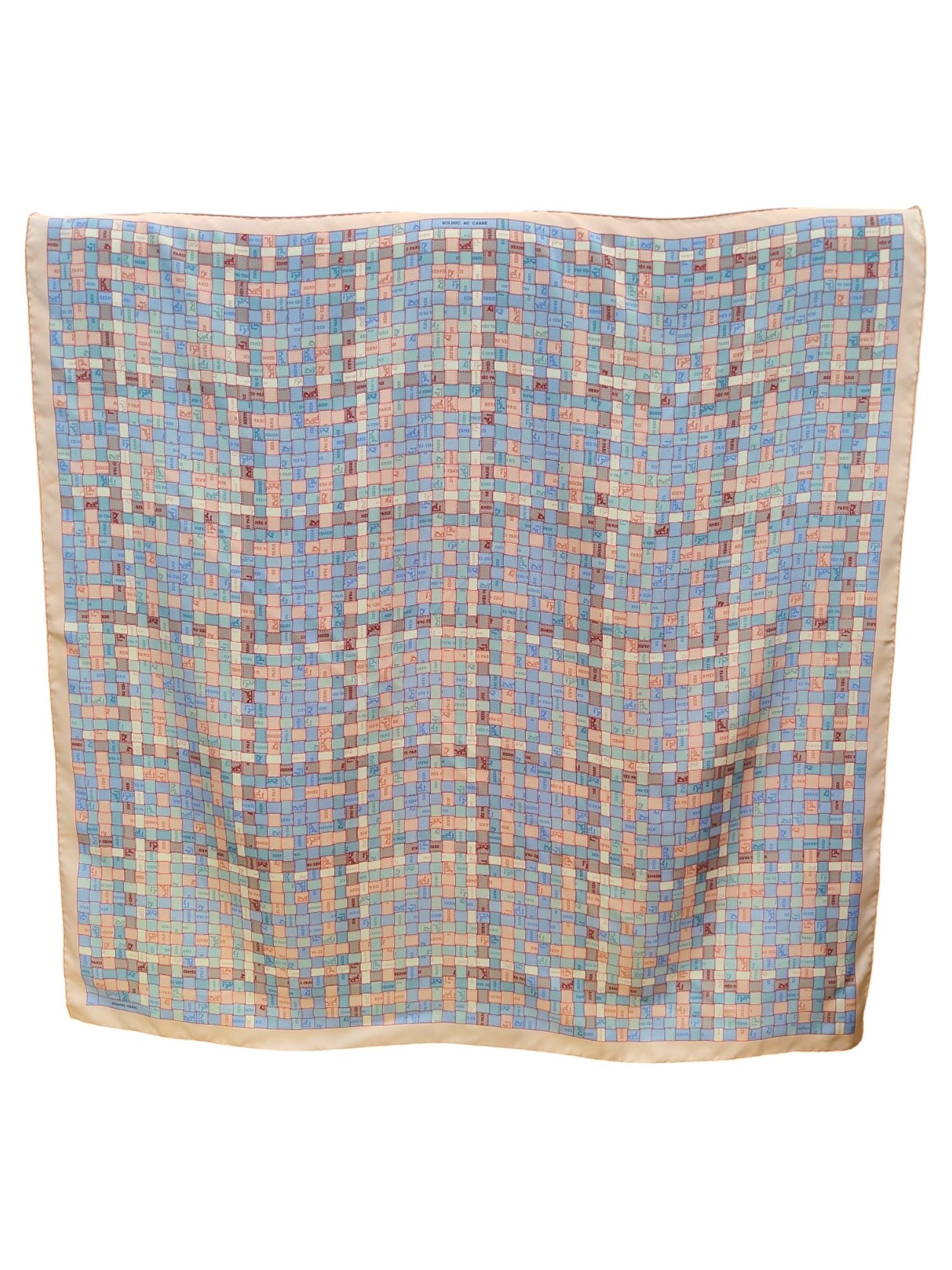 Hermes Scarf Silk Light Pink Checkered