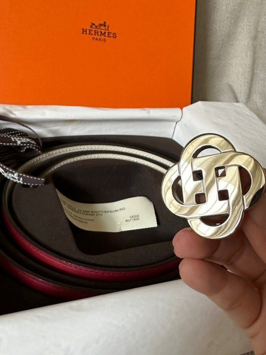 Hermes Buckle and Belt Craie/ Rouge Grenate Epsom/ Swift PHW