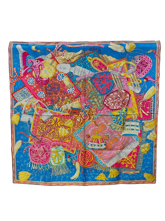 Hermes Scarf Silk Blue Patterned