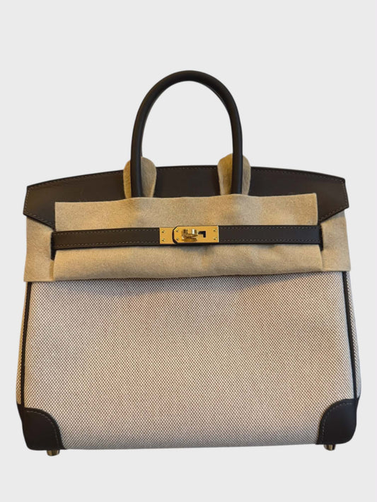 Hermes Birkin Retourne 25 Toile Bai Brun Swift & Canvas GHW