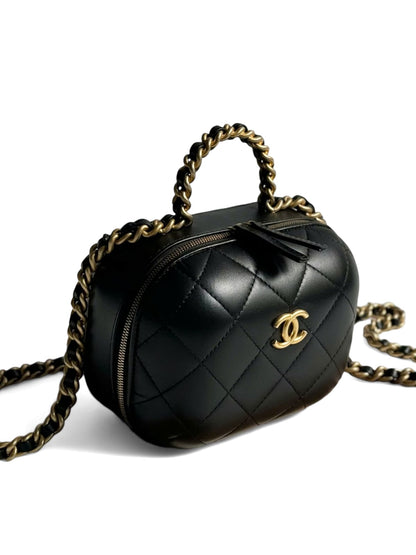 Chanel Vanity Clutch On Chain Handle Black Lambskin AGHW