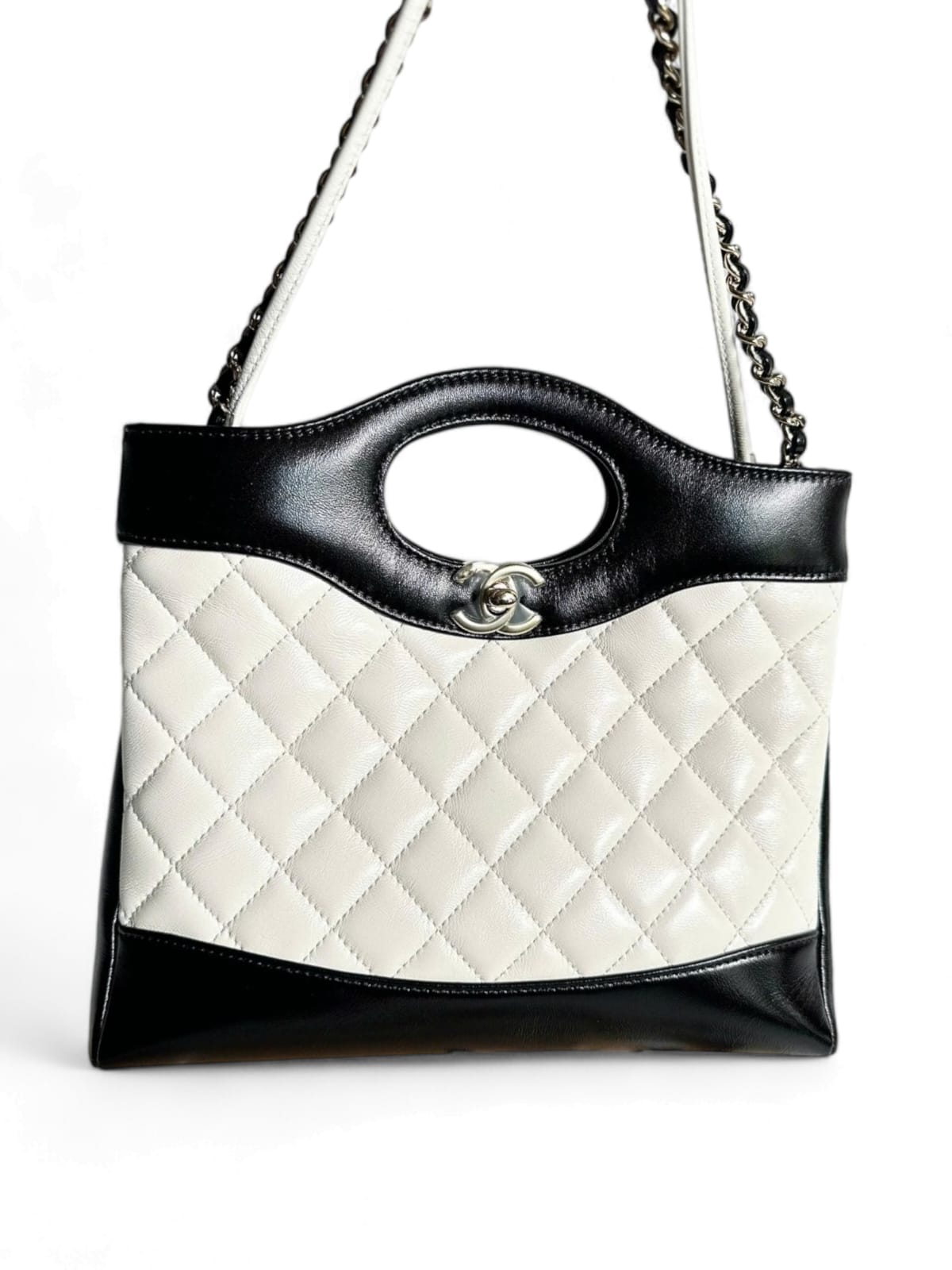 Chanel C31 Shopping Bag Mini White Black Calfskin LGHW