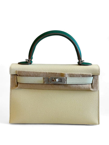 Hermes Kelly Sellier 20 Tricolor Jaune Milton Vert Fizz Vert Fonce Esom PHW