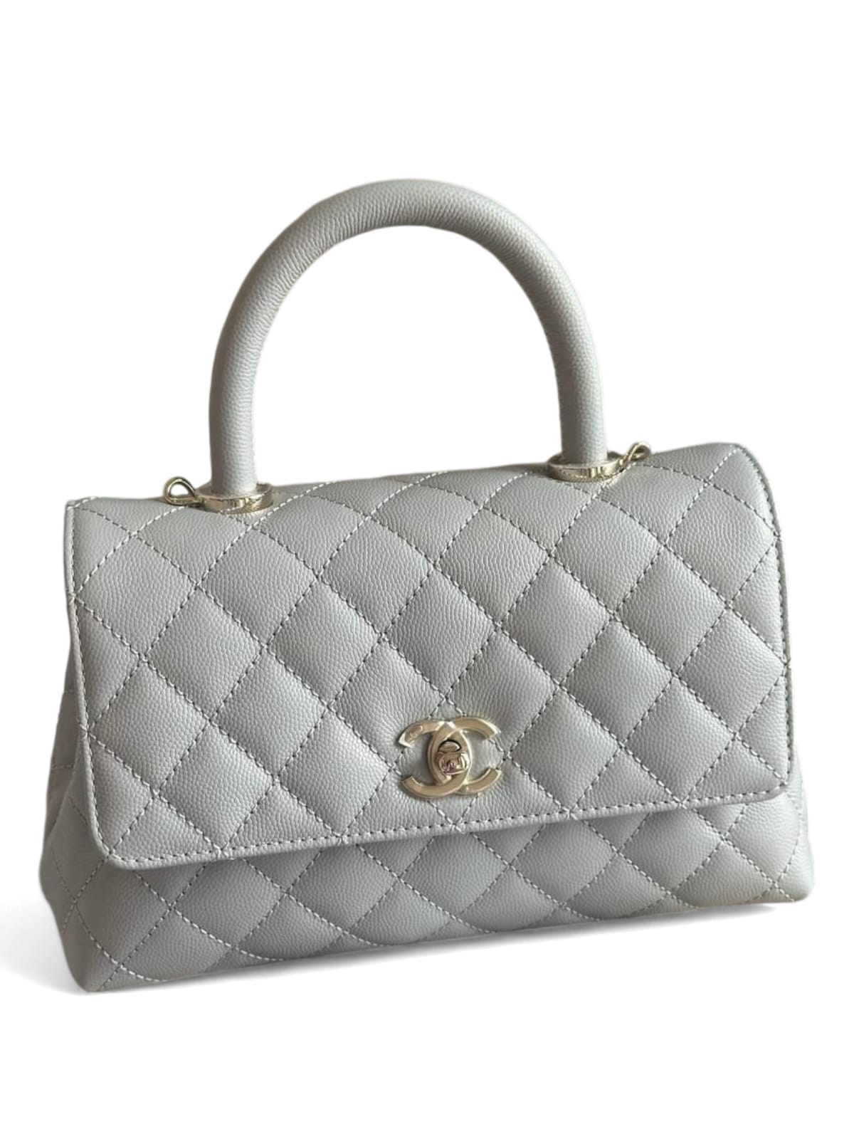 Chanel Coco Handle 9.5 Small Light Grey Caviar LGHW  24K