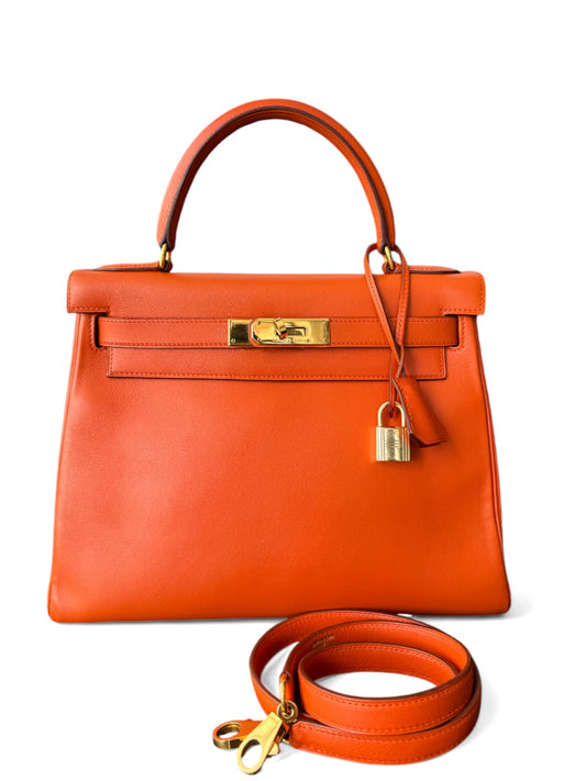 Hermes Kelly Retourne 28 Vintage Orange Evercolor GHW