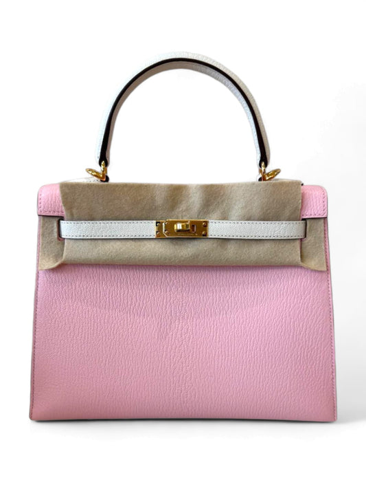 Hermes Kelly Sellier 25 Nata Sakura & Nata Chevre GHW