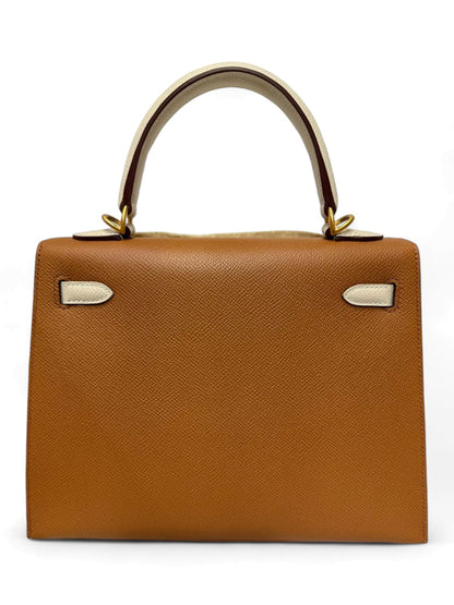 Hermes Kelly Sellier 25 HSS Gold & Craie Sellier Epsom Brush Gold Hardware