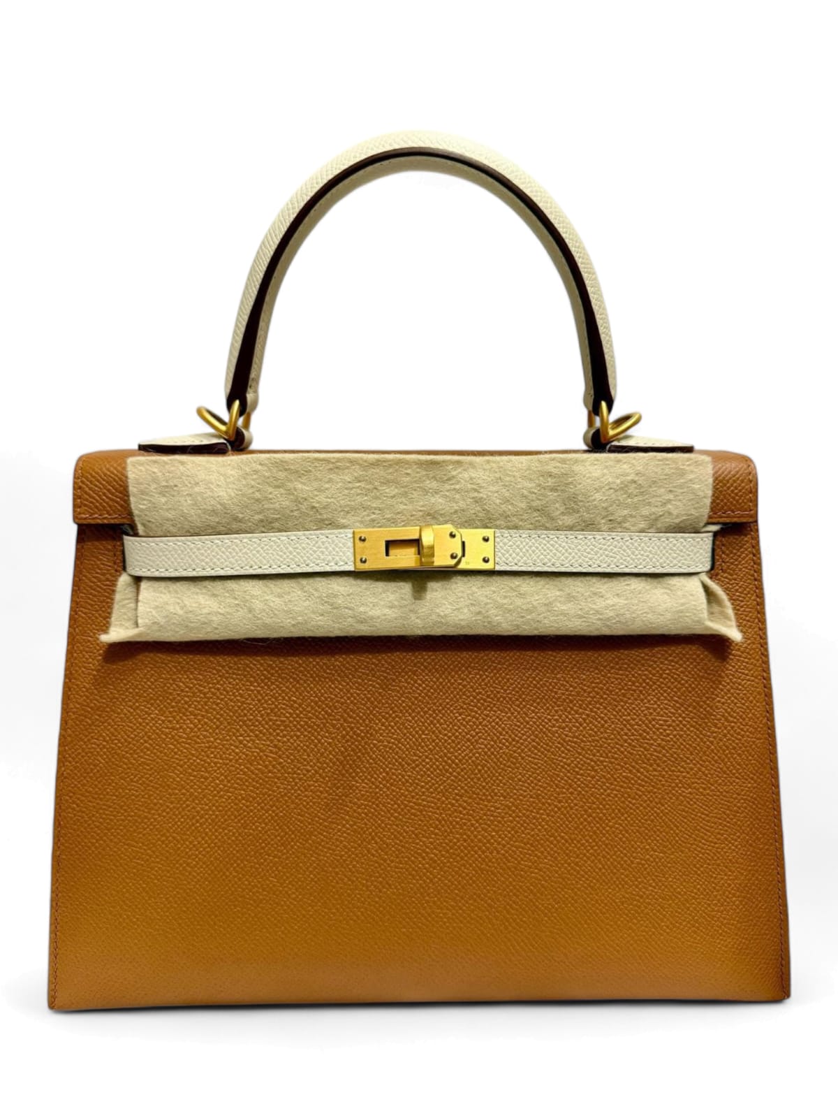 Hermes Kelly Sellier 25 HSS Gold & Craie Sellier Epsom Brush Gold Hardware